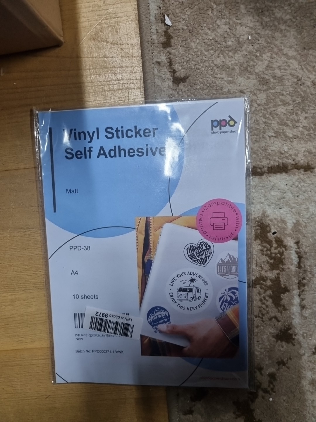 PPD 10xa4 Inkjet PREMIUM Vinyl Sticker Film Printable, White, Glossy, Self