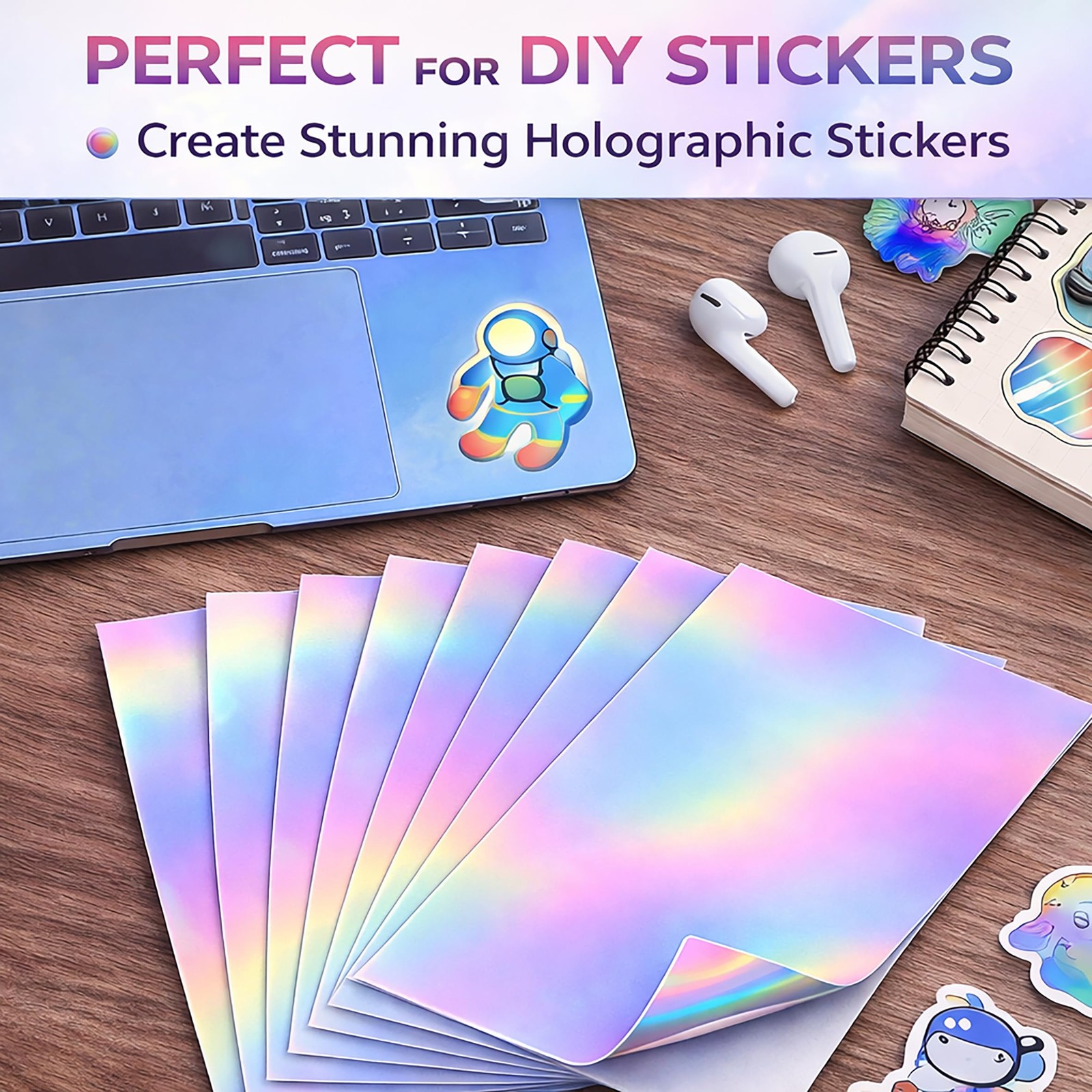 20 Sheets Holographic Sticker Paper 8.5×11 inch Printable Waterproof Stickers…