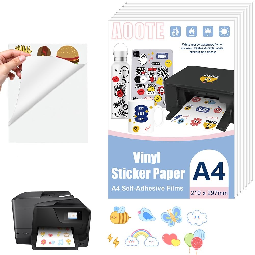 12 Sheets Sticker Paper for Printing A4, Labels Self Adhesive Printable A…