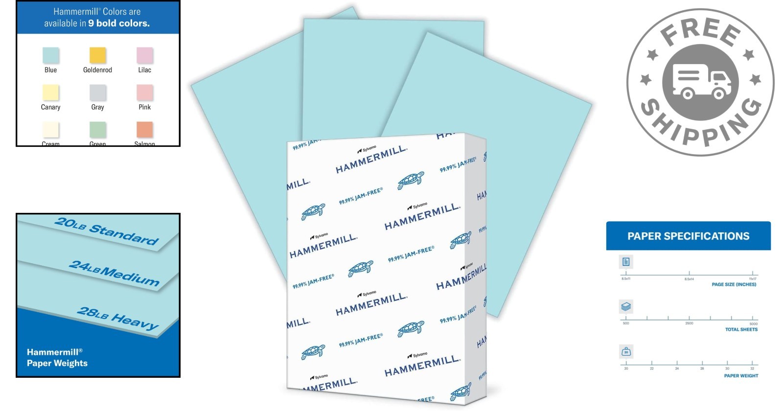 High Opacity 20 lb Blue Colored Paper, 500 Sheets – Ideal for Creative Projects
