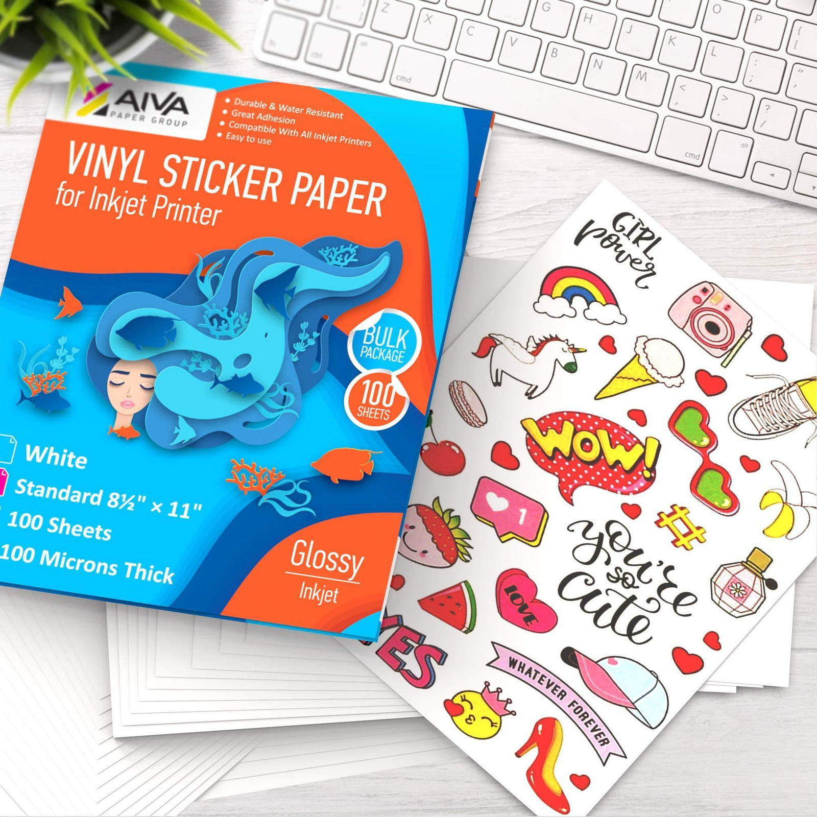 Printable Vinyl Sticker Paper Waterproof Decal Paper for Inkjet Printer 30