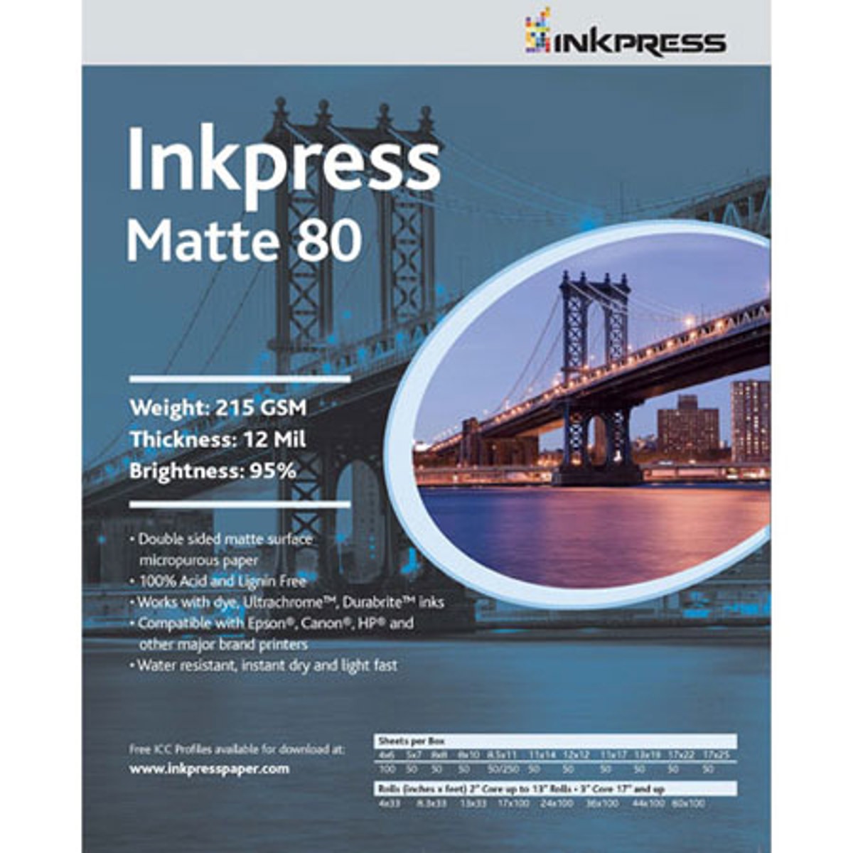 Inkpress Duo Matte 80 Double Sided Inkjet Paper, 215 gsm Weight, 12 mil Thicknes