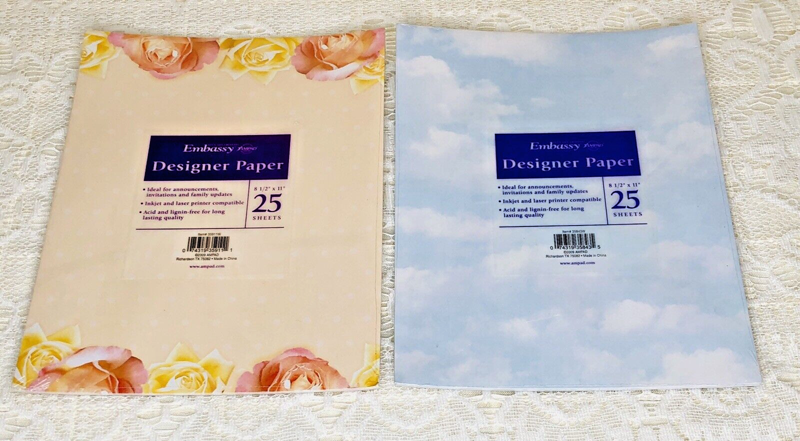 Embassy Designer Printer Paper 25 Sheets 8.5×11 Inkjet Laser Drawing 2 Pack NEW