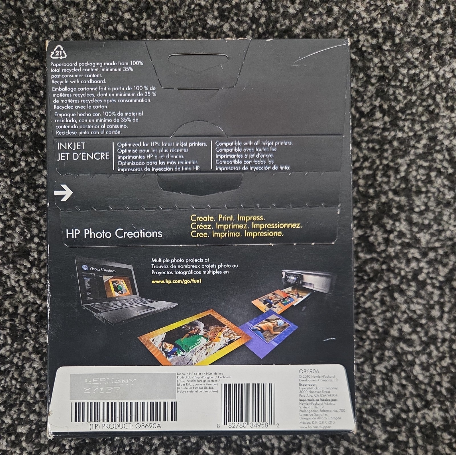 Hewlett Packard Q8690A 4 x 6 inch Glossy Printer Paper -60 sheets