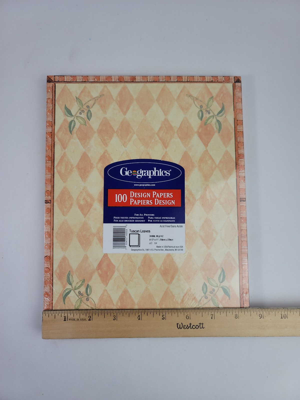 100 Sheets Geographics Tuscan Leaves Design Paper Harlequin Print 8.5×11 24/60LB