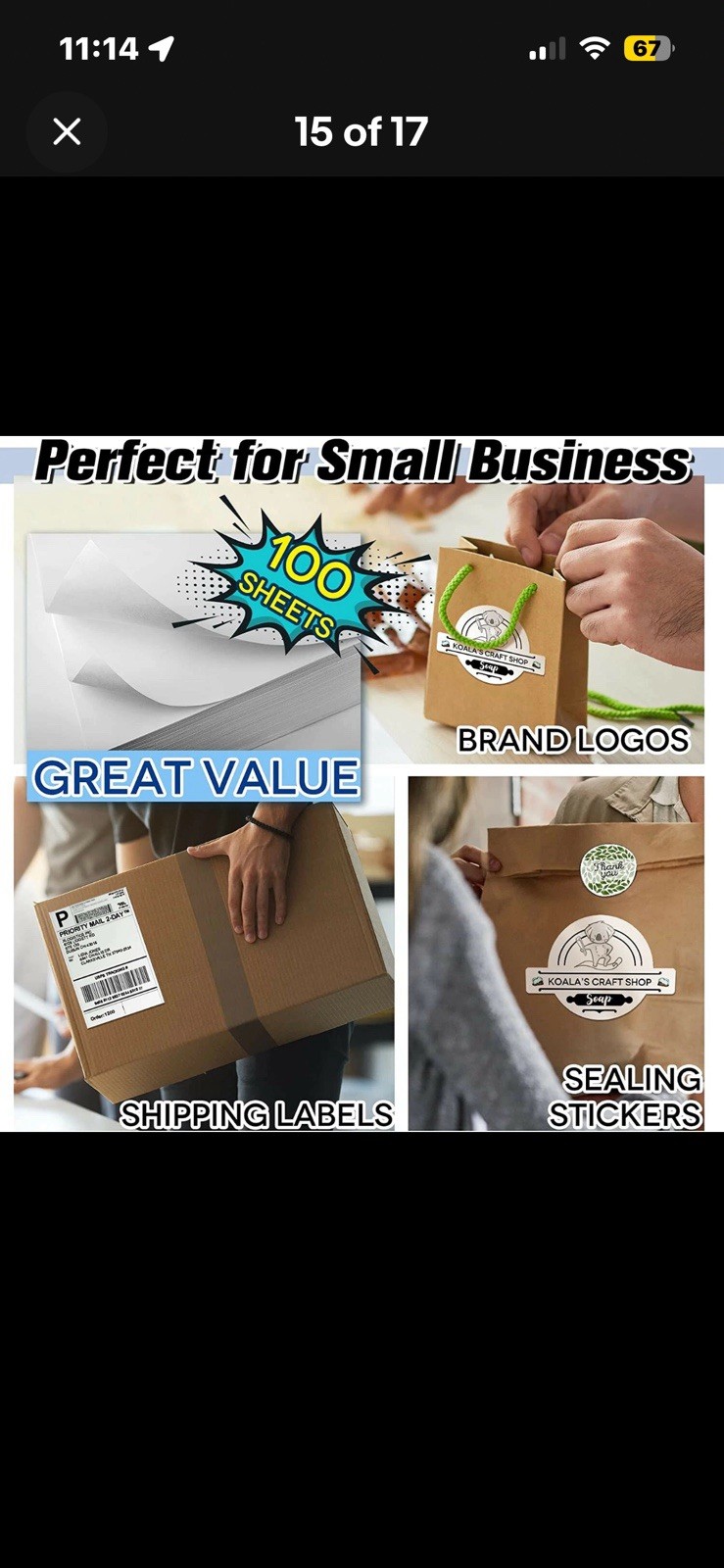 Koala Sticker Paper for Inkjet + Laser Printers 100 Full Sheets,Labels, Open Pak