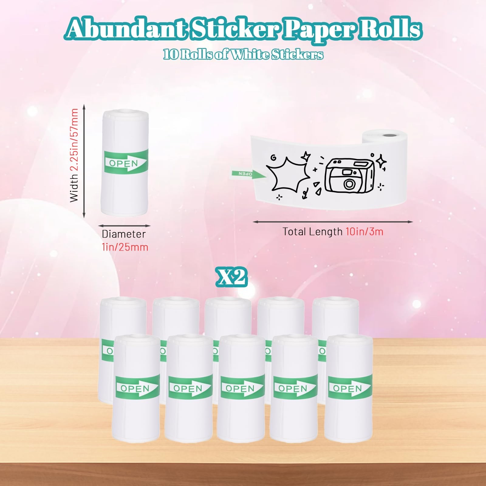 10 Rolls 57 x 25 mm Sticker Printer Paper,Self-Adhesive Compatible with Most …