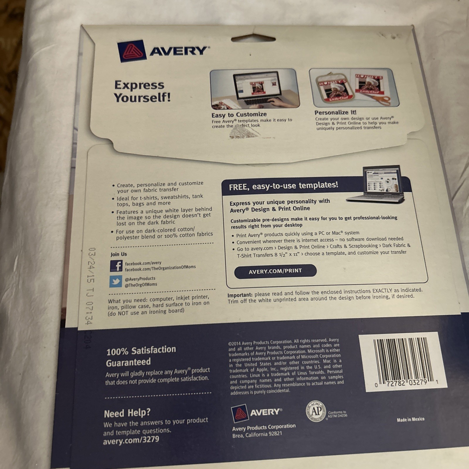 Avery 3279 CUSTOM TRANSFERS DARK Fabric T-shirts InkJet Printable Iron-On 8.5×11