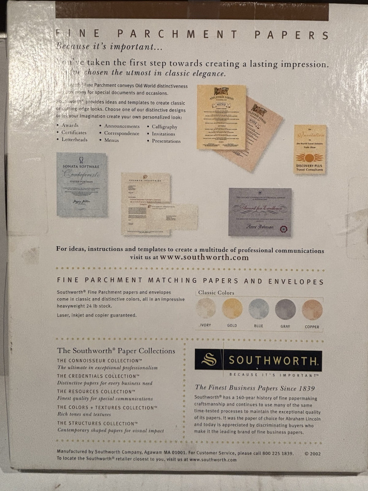 Southworth Fine Parchment Specialty Paper Ivory 24 lb.80 Sheets 8 1/2 x 11 NOB