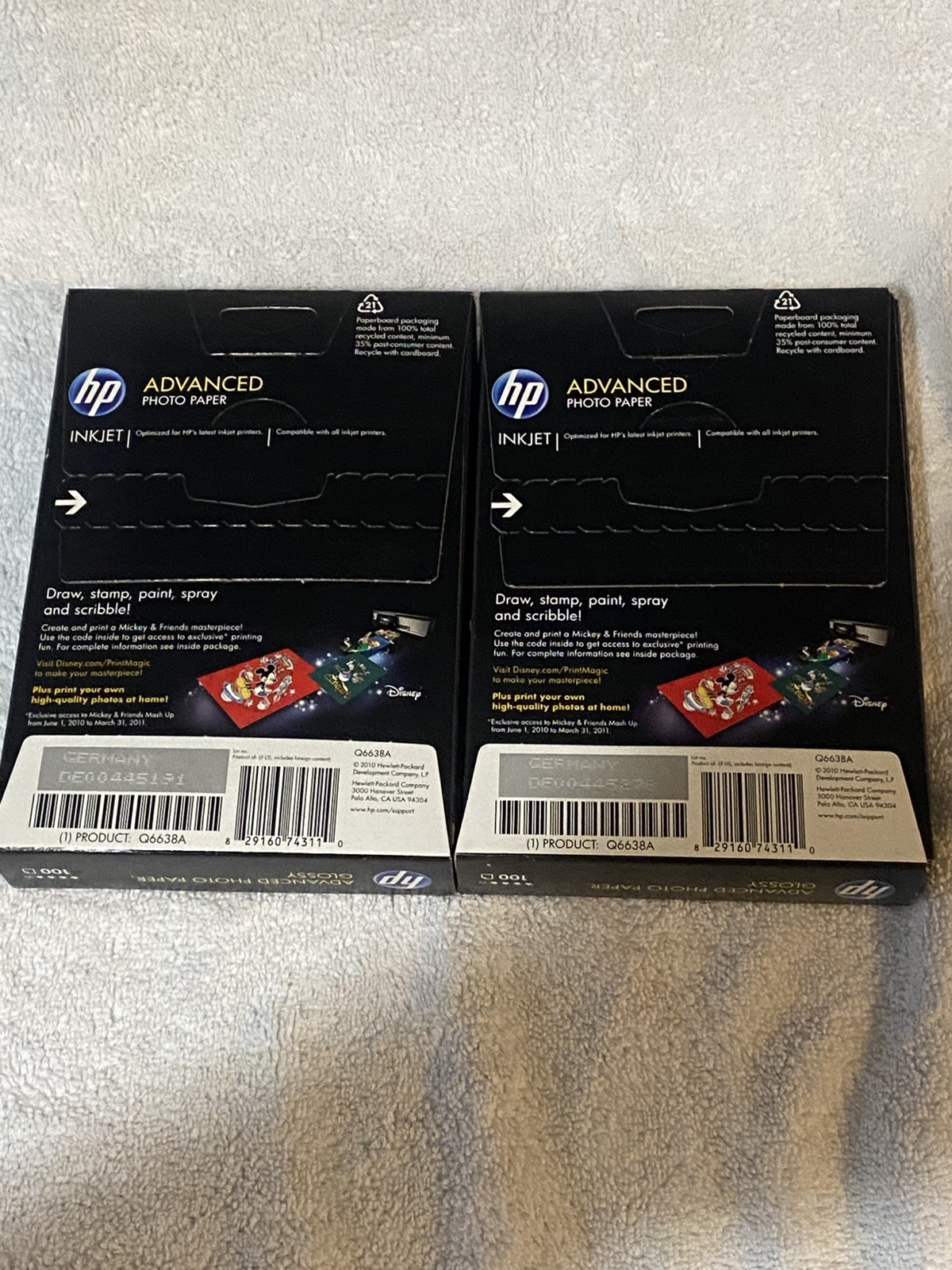 HP Advanced Photo Paper 4”x6” Glossy 200 Sheets (2 X 100) lot of 2