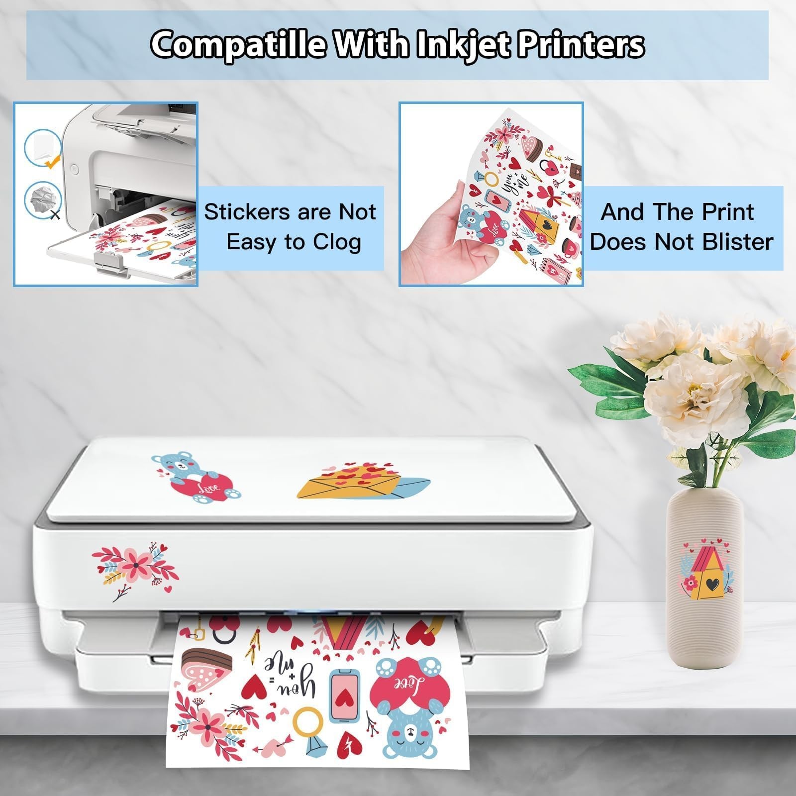 30 Sheets Printable Clear Vinyl Sticker Paper for Inkjet Printers, Transparen…