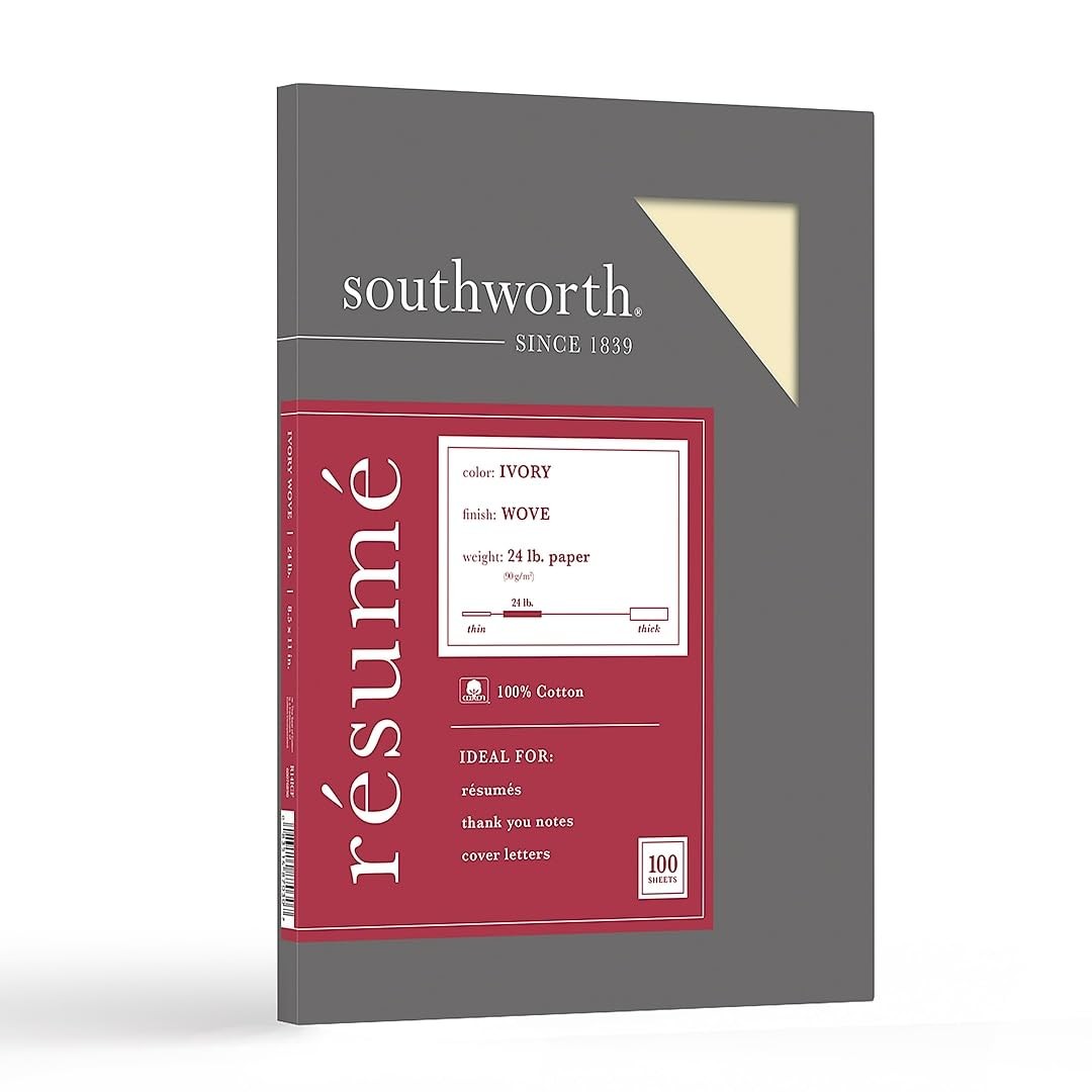Southworth® 100% Cotton Résumé Paper, 8 1/2″ x 11″, 8 1/2 In X 11 In, Ivory