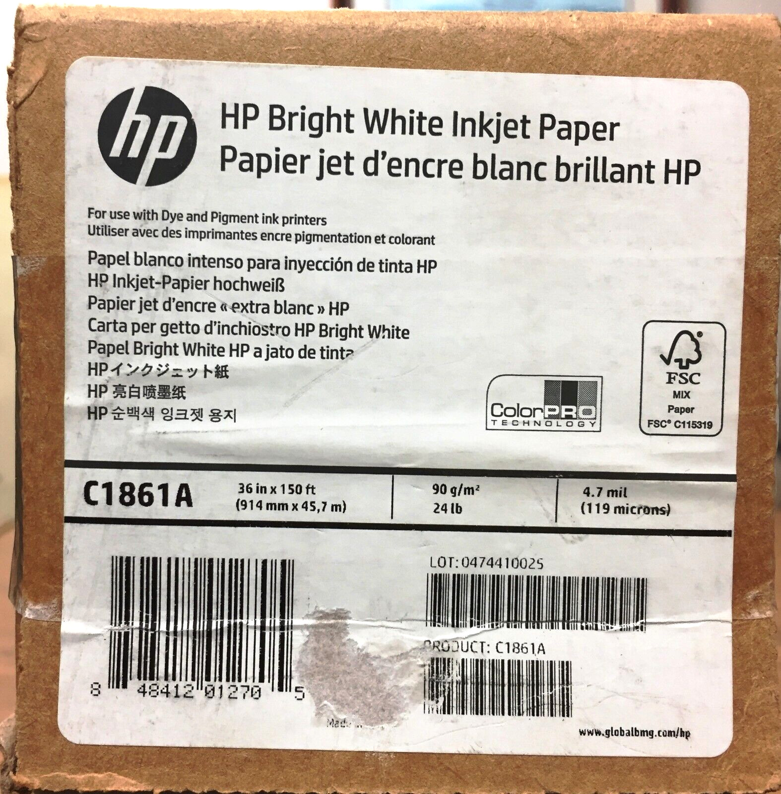 HP C1681A Bright White Inkjet Paper 36 x 150′ Roll (914mm x 45.7 Meters)