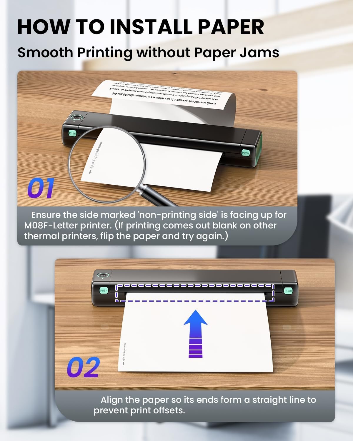 Inkless Thermal Printer Paper 8.5″ x 11″ – 500 Sheets for M08F, A285M, M832D, M8