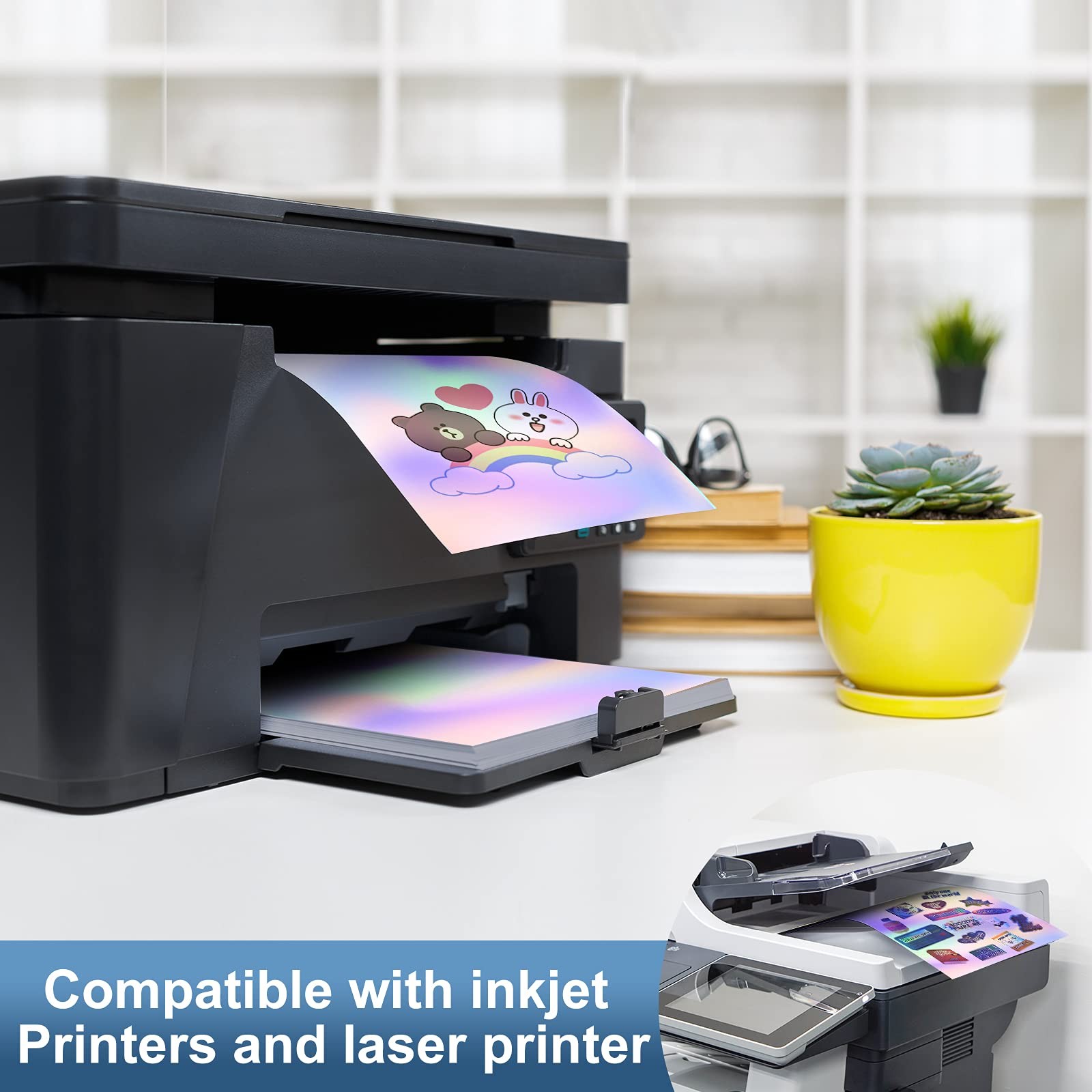 QiXin 22 Sheets Holographic Sticker Paper 8.5 x11 inch for Inkjet Printer & L…
