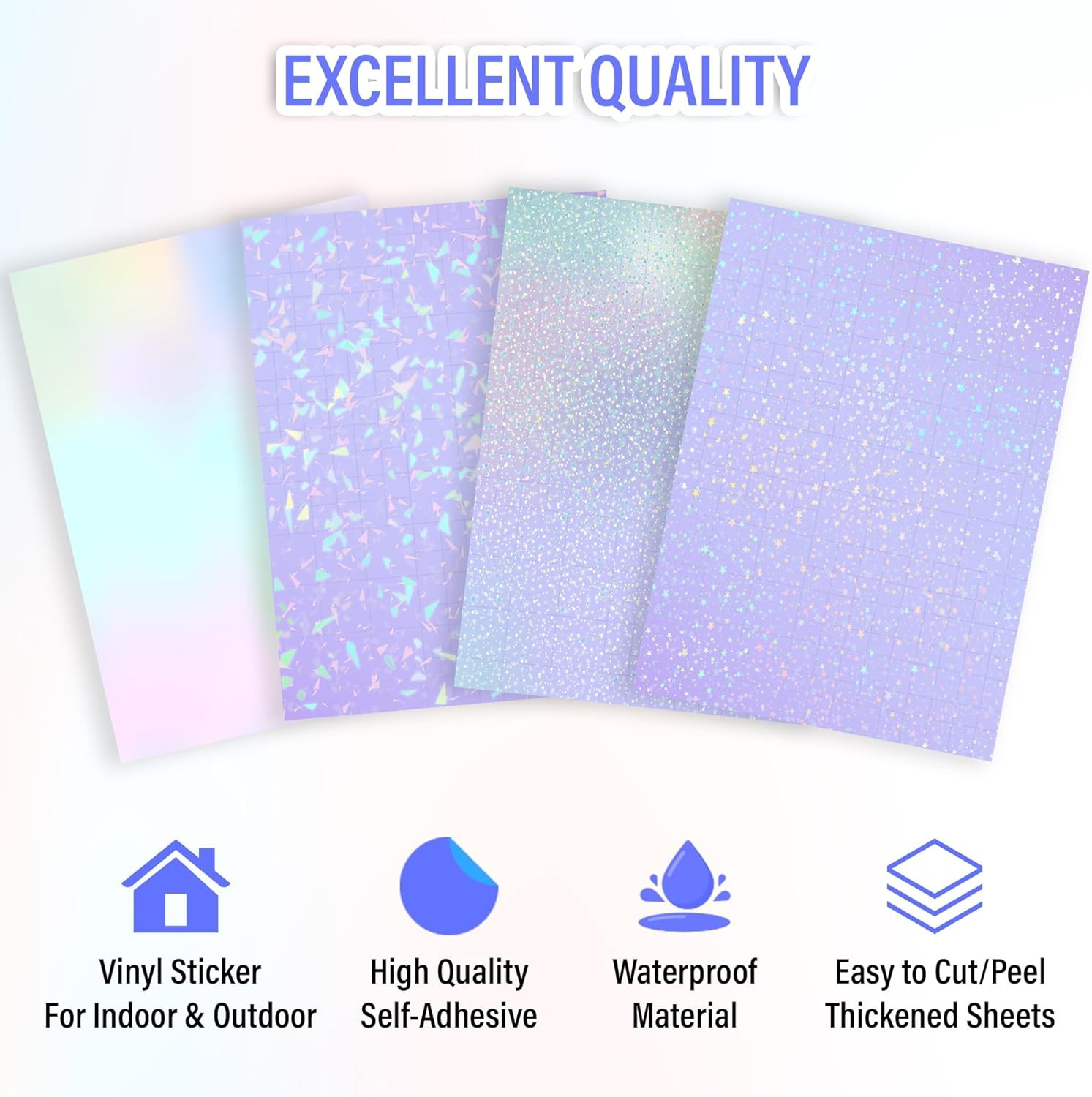 SANZIX 36 Sheets Holographic Sticker Paper – Transparent Self Adhesive Vinyl