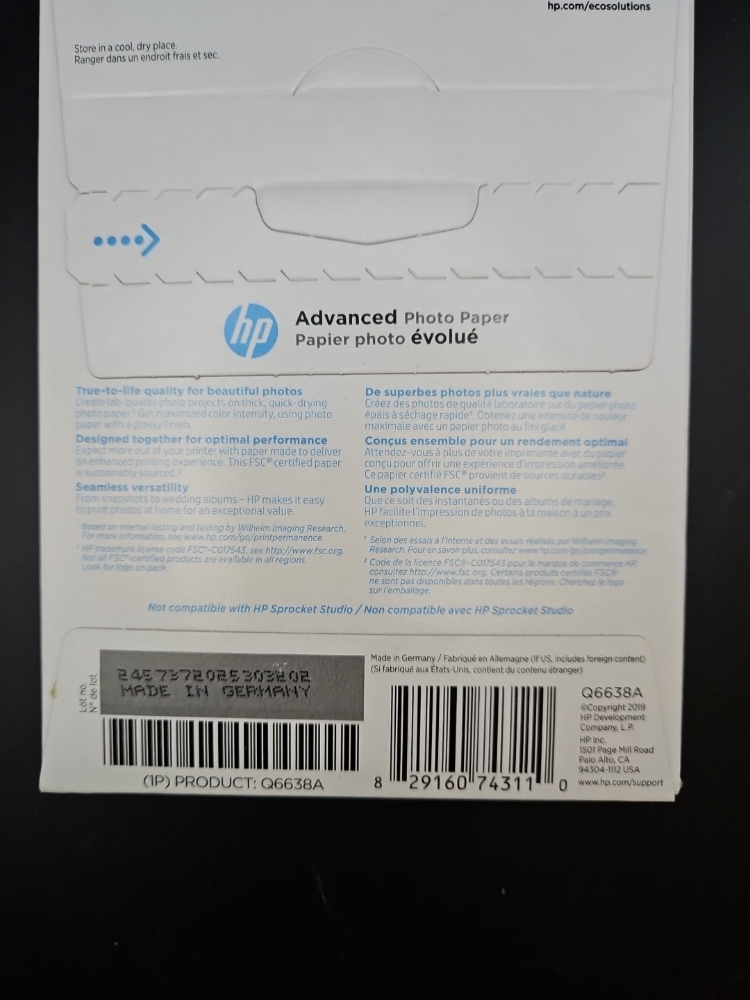 Hewlett Packard 4 x 6 inch Glossy Printer Paper – 100 Sheets Q6638A NIB