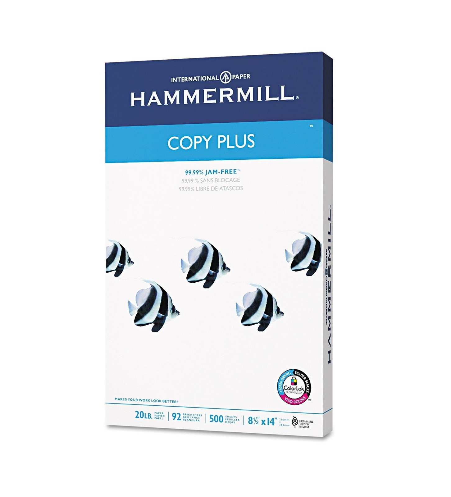 HAMMERMILL COPY PLUS PRINT PAPER 92 BRIGHT 20LB 8 1/2 X 14 500/RM 105015 – WHITE