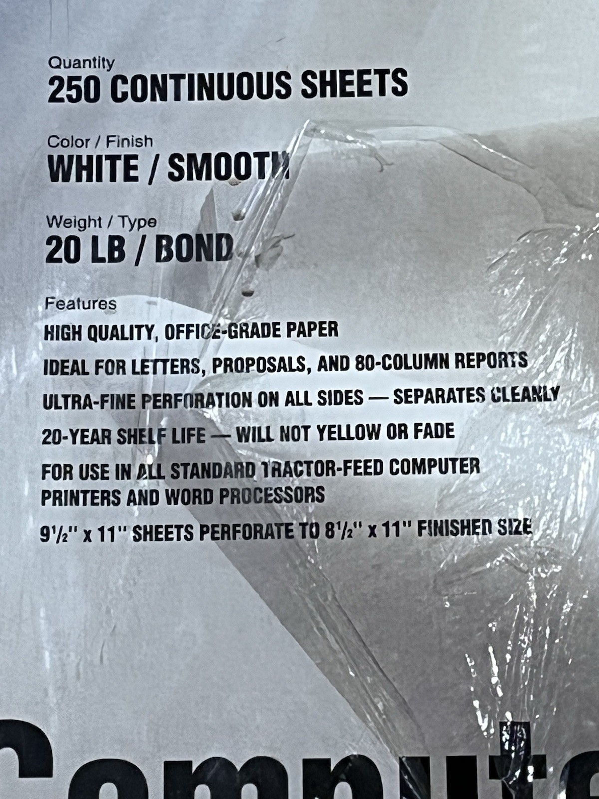 NIB XEROX Continuous Feed Computer Paper 20lb 8.5×11 margins removed 250 sheets