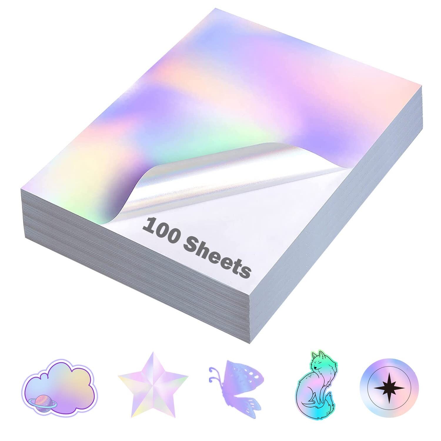 QiXin 100 Sheets Holographic Sticker Paper 8.5 x11 inch for Inkjet Printer & …