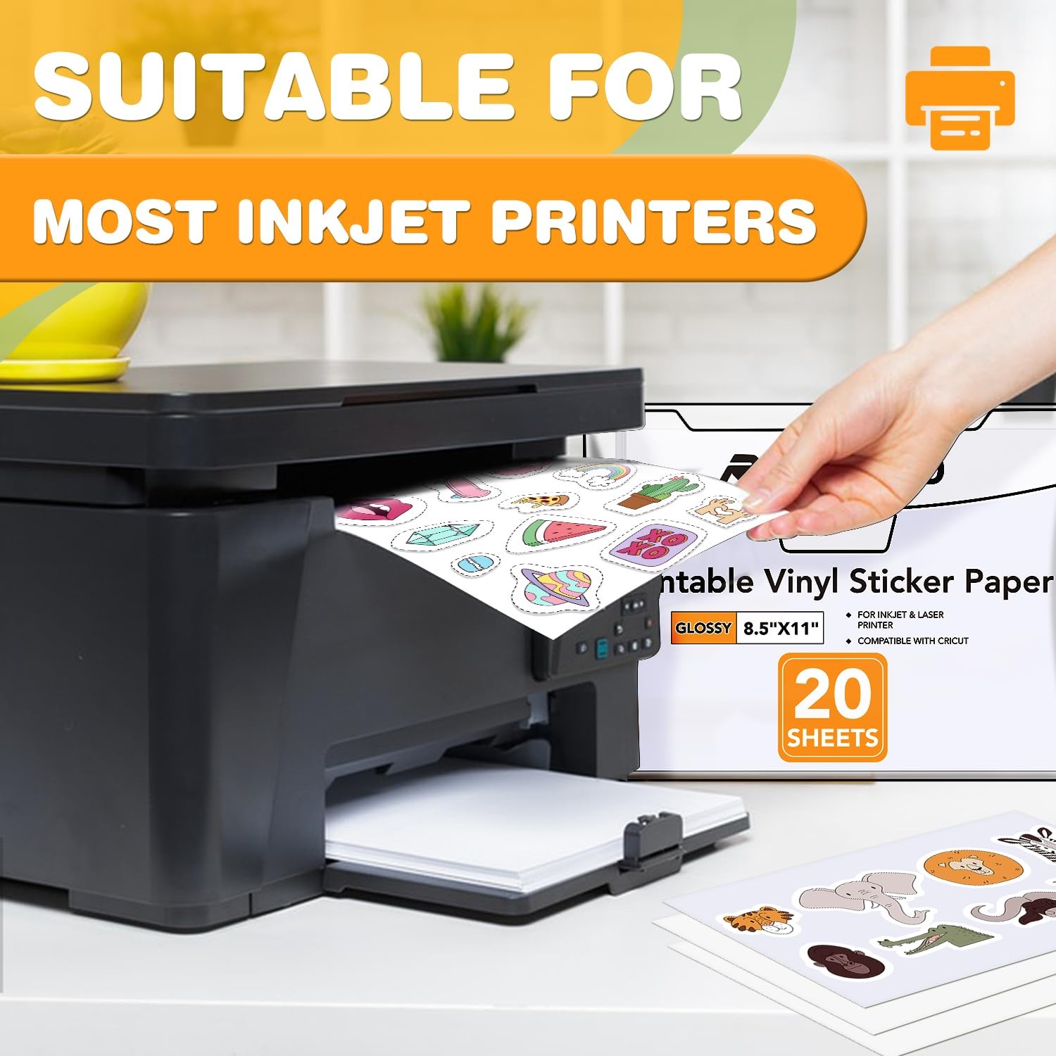 20 Sheets 8.5×11 Printable Vinyl Sticker Paper Glossy Waterproof for Inkjet