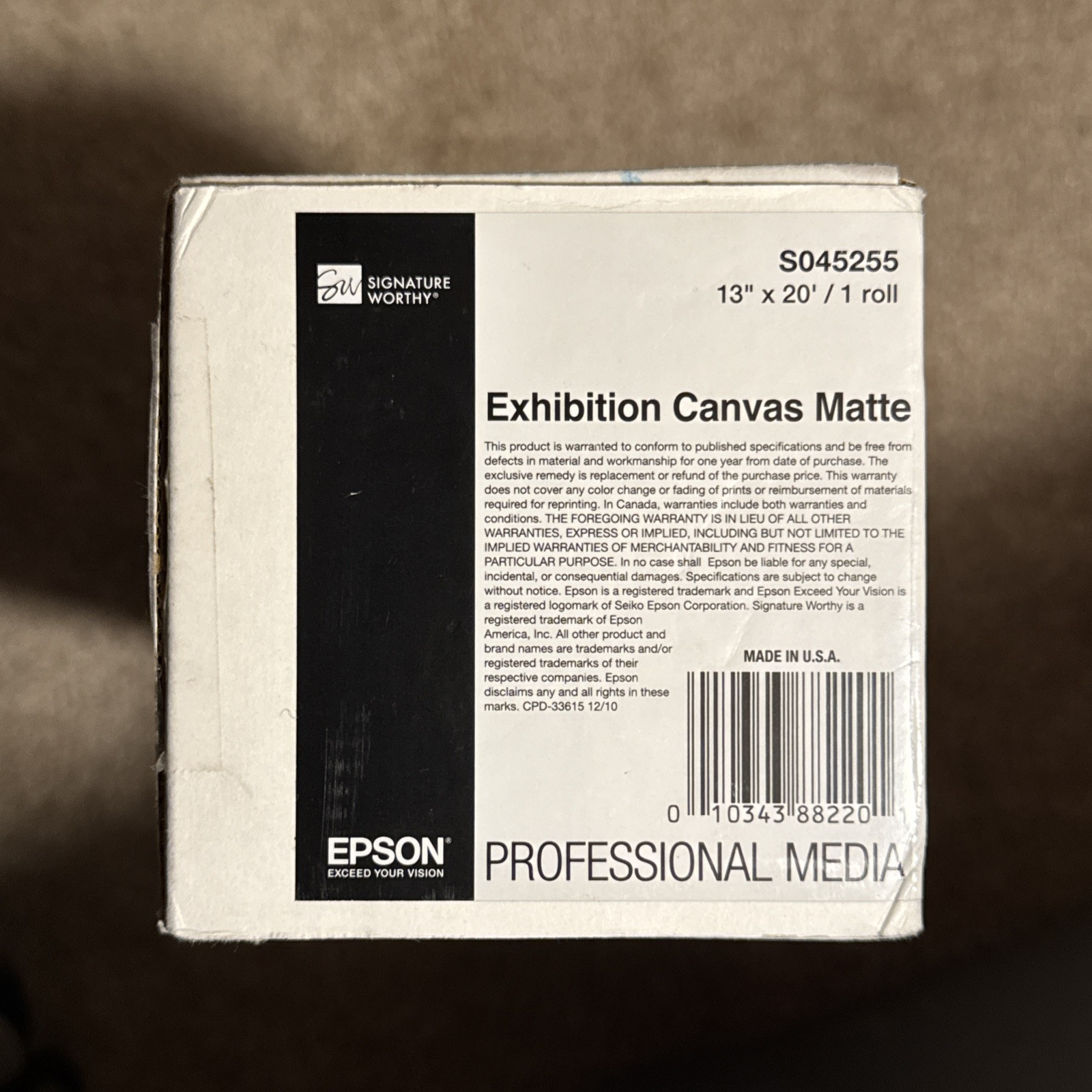 Epson S045255 Exhibition Canvas Matte Archival Inkjet Paper (13″ x 20′ Roll)