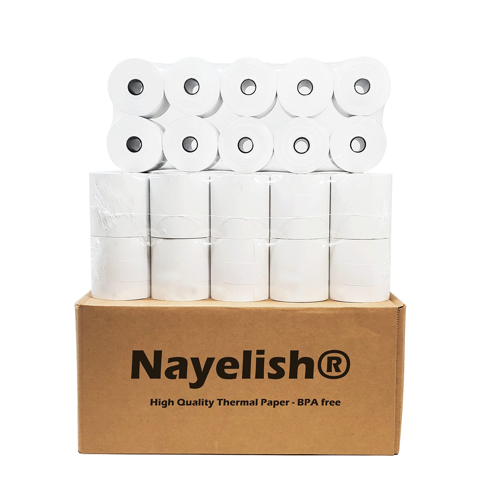 Nayelish (50 Rolls) 3 1/8 x 230 Thermal Paper 1 Case – 50 Rolls, white