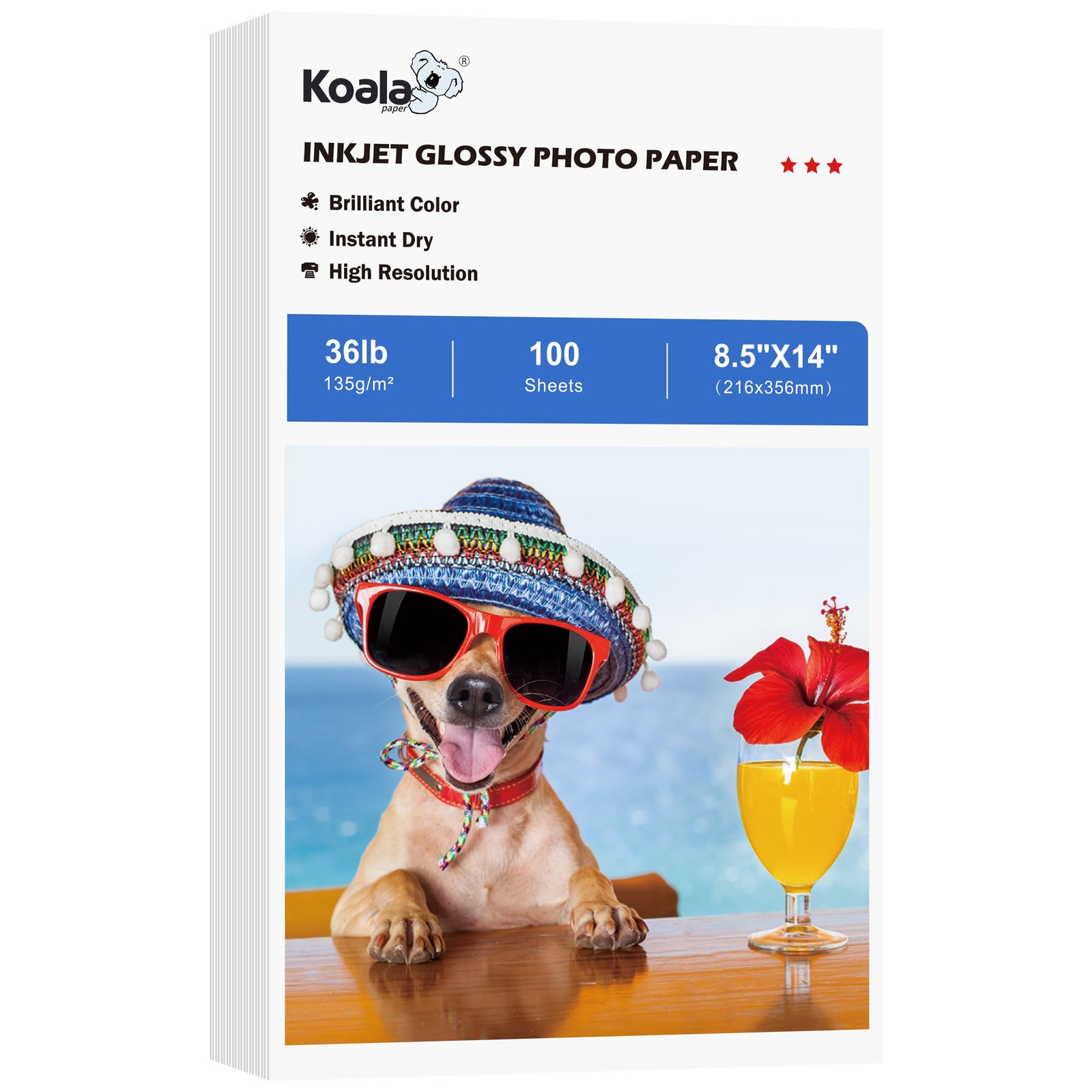 Koala Glossy Thin Inkjet Printer Paper 8.5×14 Inch 100 Sheets 36LB Legal