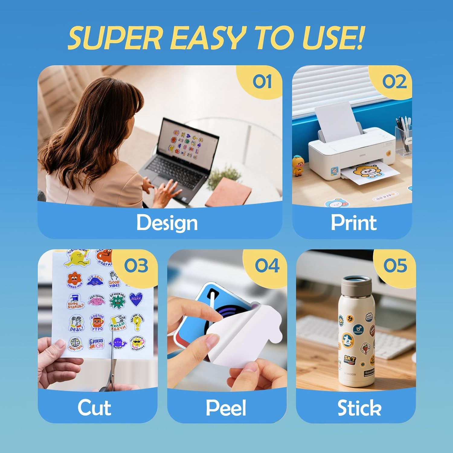 Uinkit 105 Sheets Premium Glossy Printable Vinyl Sticker Paper for World Cup Sti