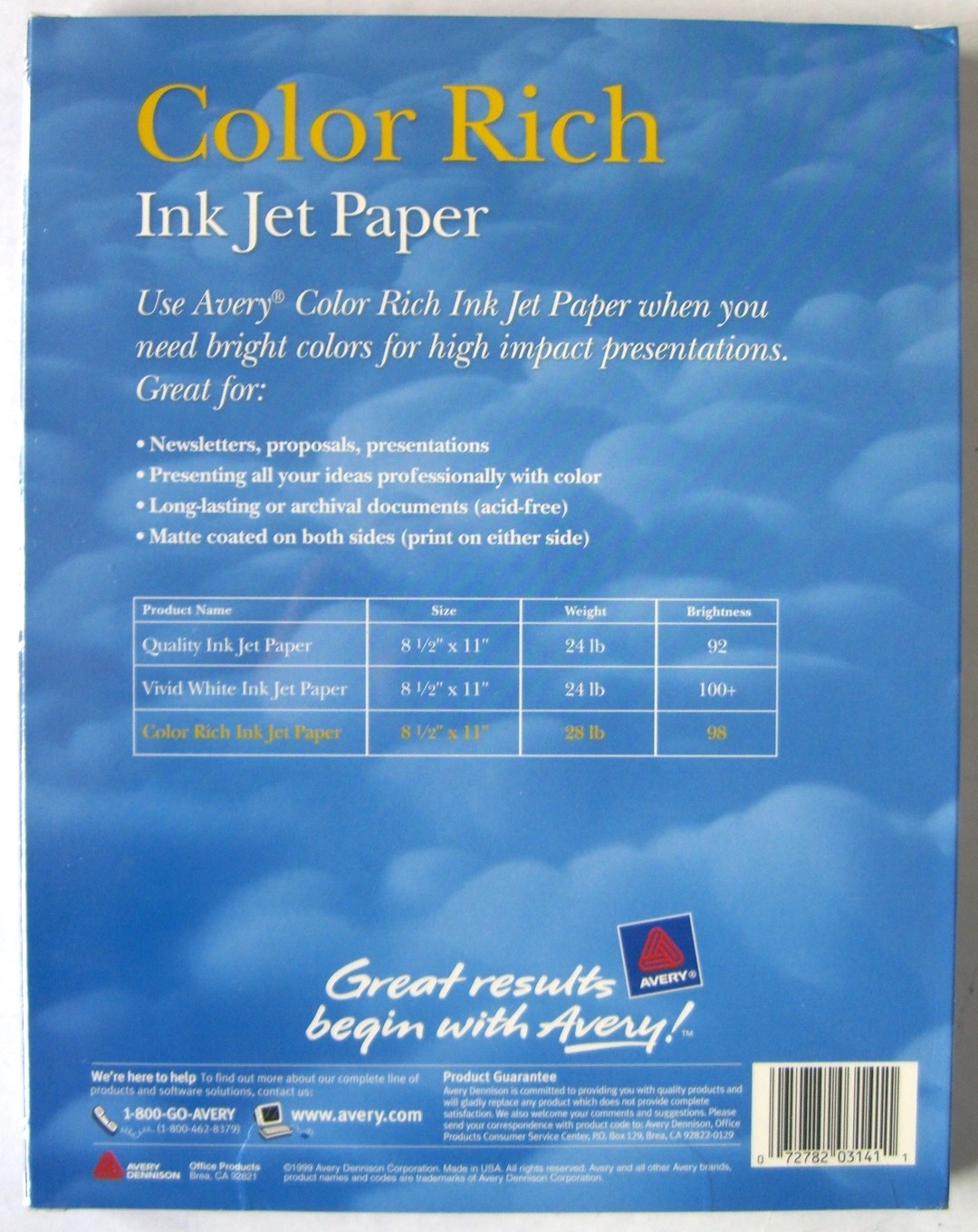 Avery Color Rich/Matte Coated Inkjet Paper 98 Bright 28LB 80Sheets 8.5″ x 11″