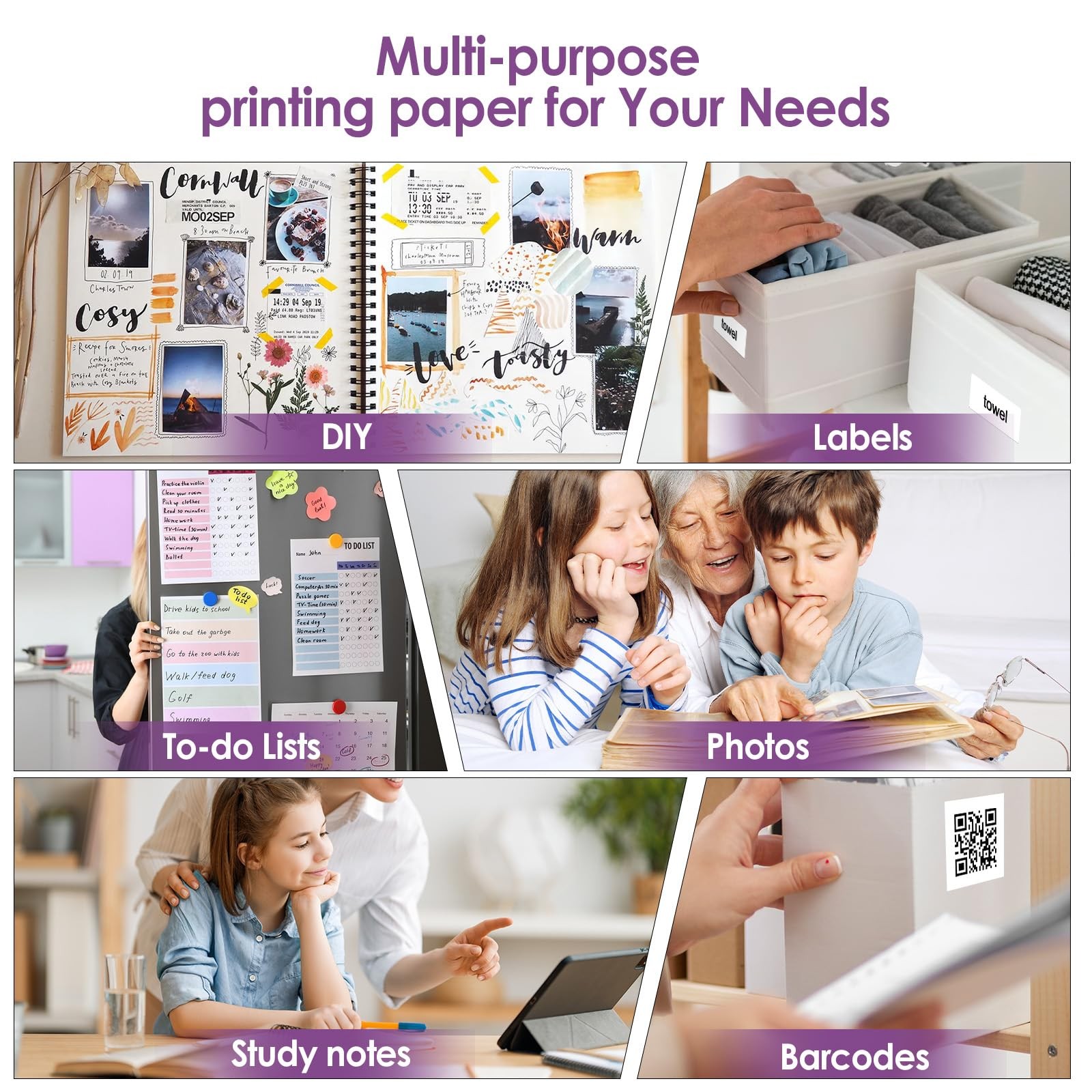 for T02/M02/M02X Mini Printer Sticker Paper, 53 * 28mm White Self-Adhesive Th…