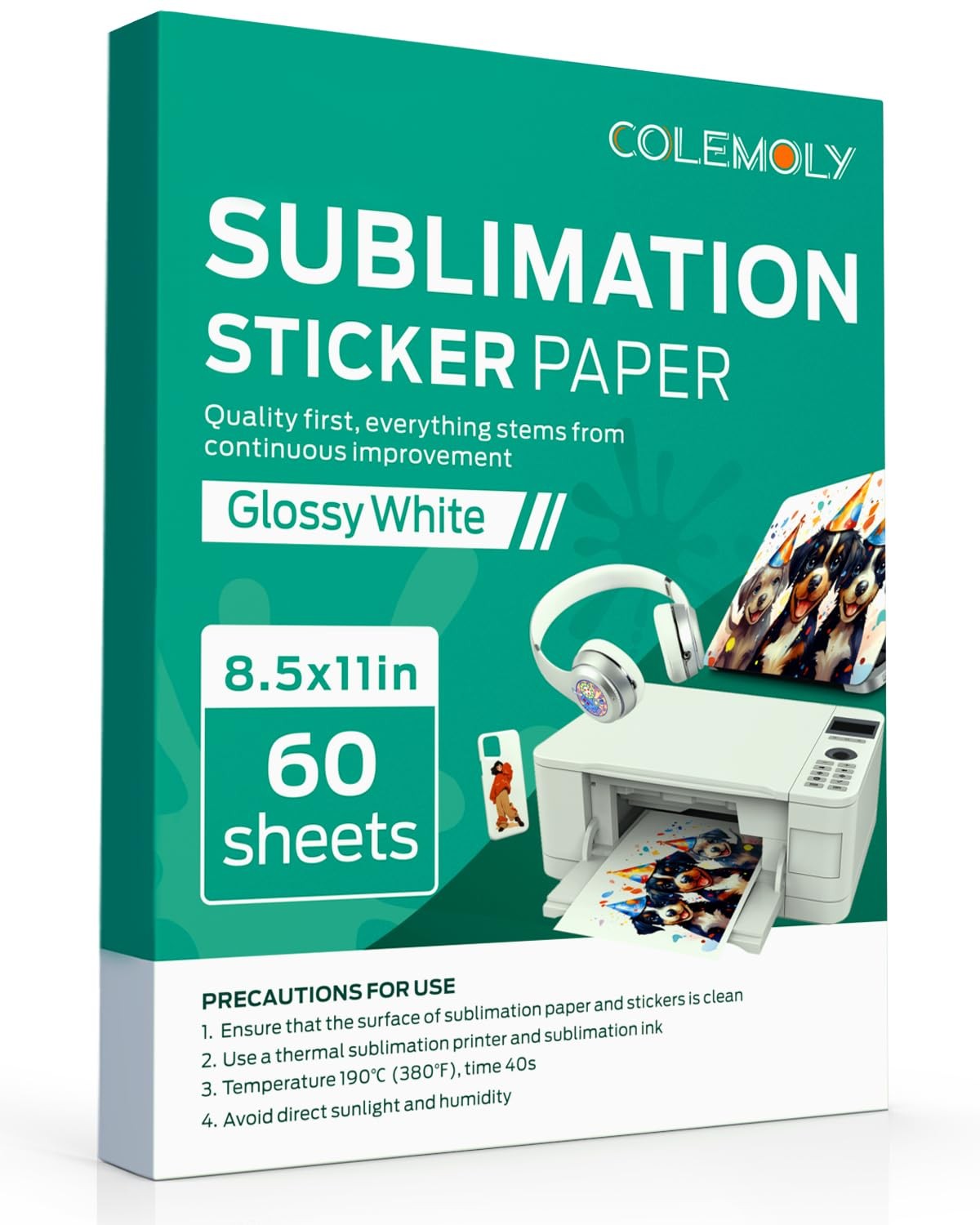 Colemoly Sublimation Sticker Paper30 Sheets Glossy White Waterproof Stickers …