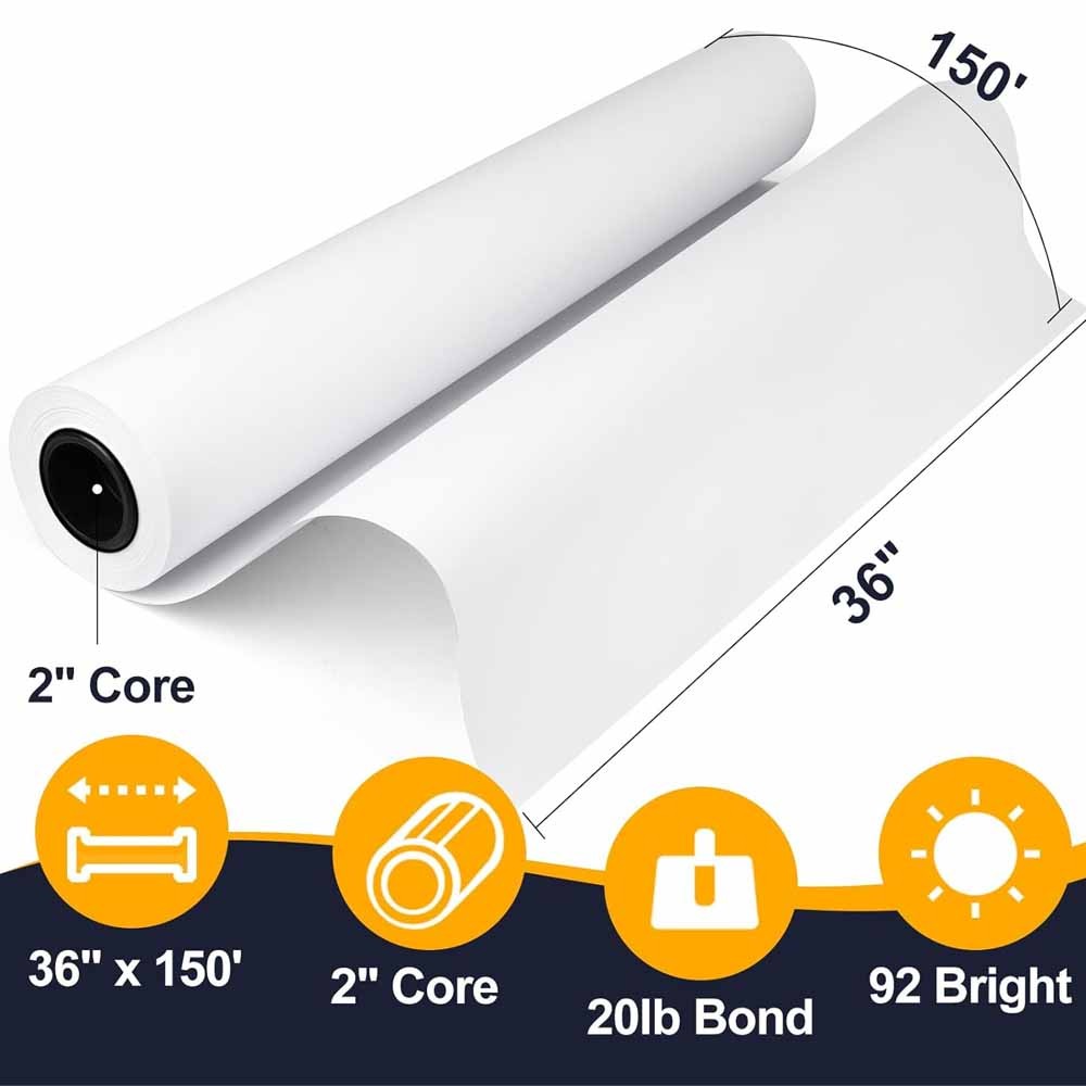 24″x150′ 36″x150′ 20lb Bond Plotter Paper for Wide Format Inkjet Printers 2″Core