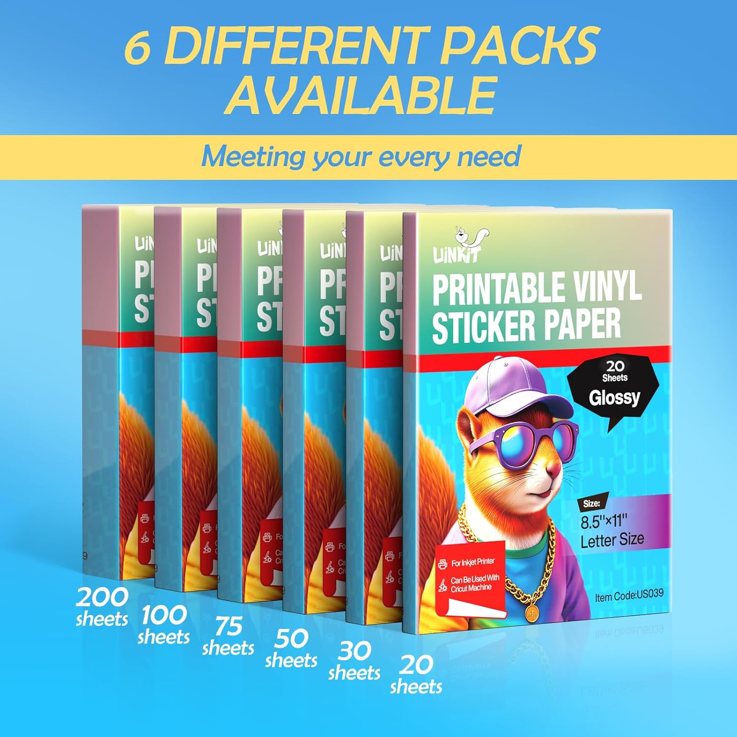 105 Sheets Premium Printable Vinyl Sticker Paper for Inkjet Printer