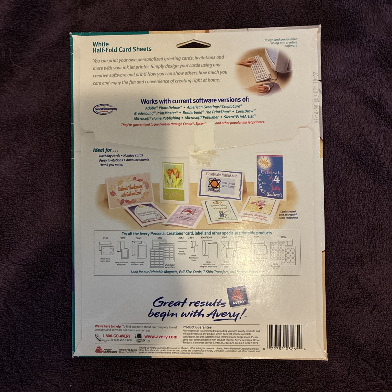 Avery 3265 Ink Jet Greeting Cards Half Fold 5 1/2″ x 8 1/2″ NEW! Dead Stock!