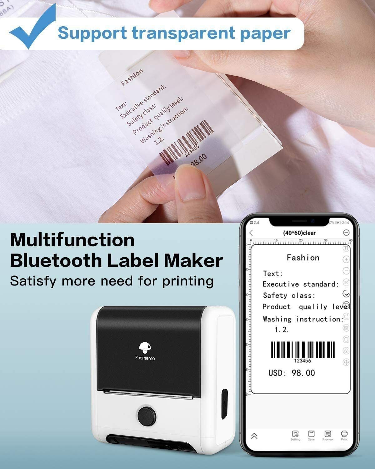 Phomemo M110 Paper 40×60mm Clear Self-Adhesive Thermal Label Transparent Sticker
