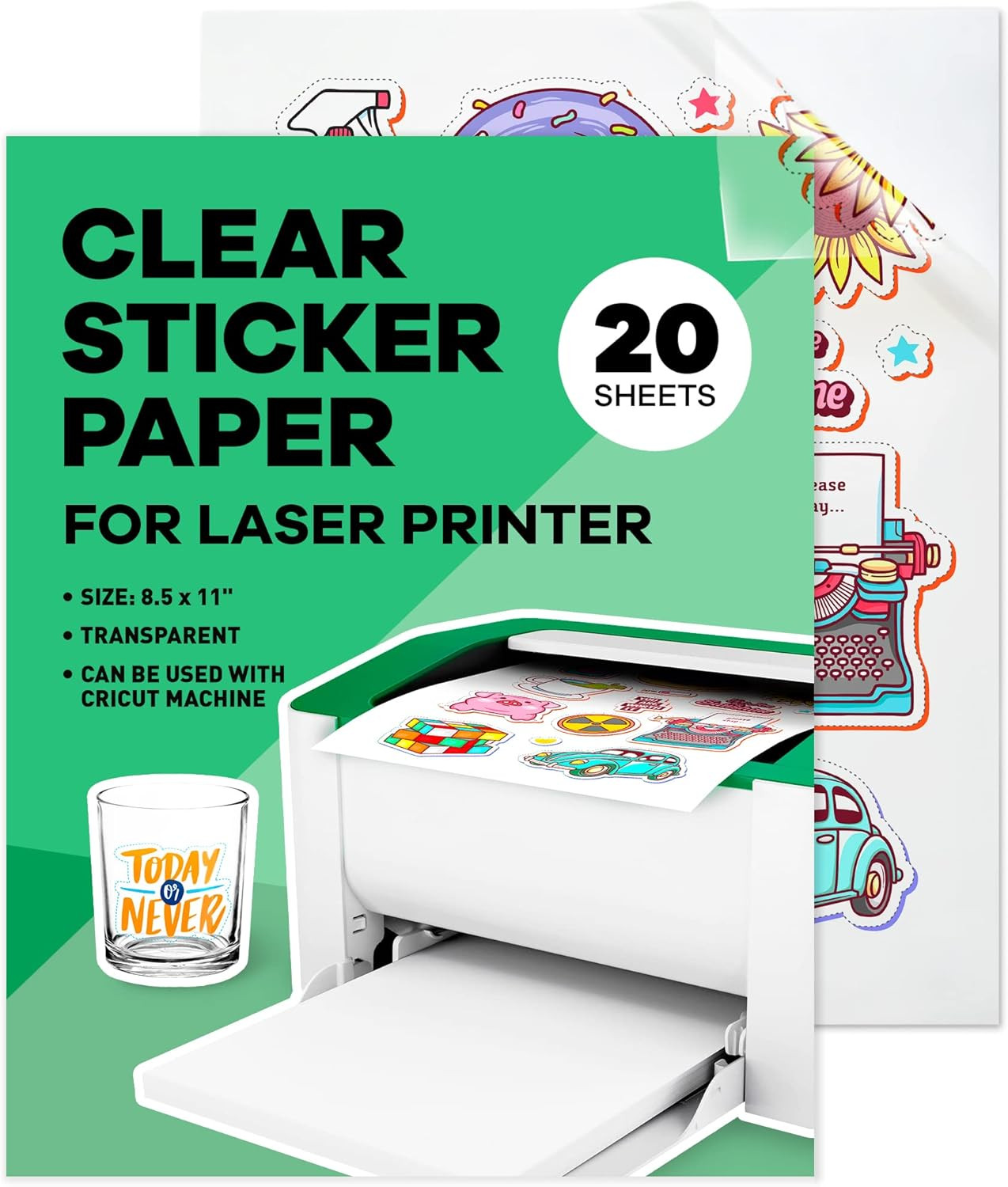 Clear Sticker Paper for Laser Printer – , 8.5 X 11″ Letter Size, Glossy Vinyl
