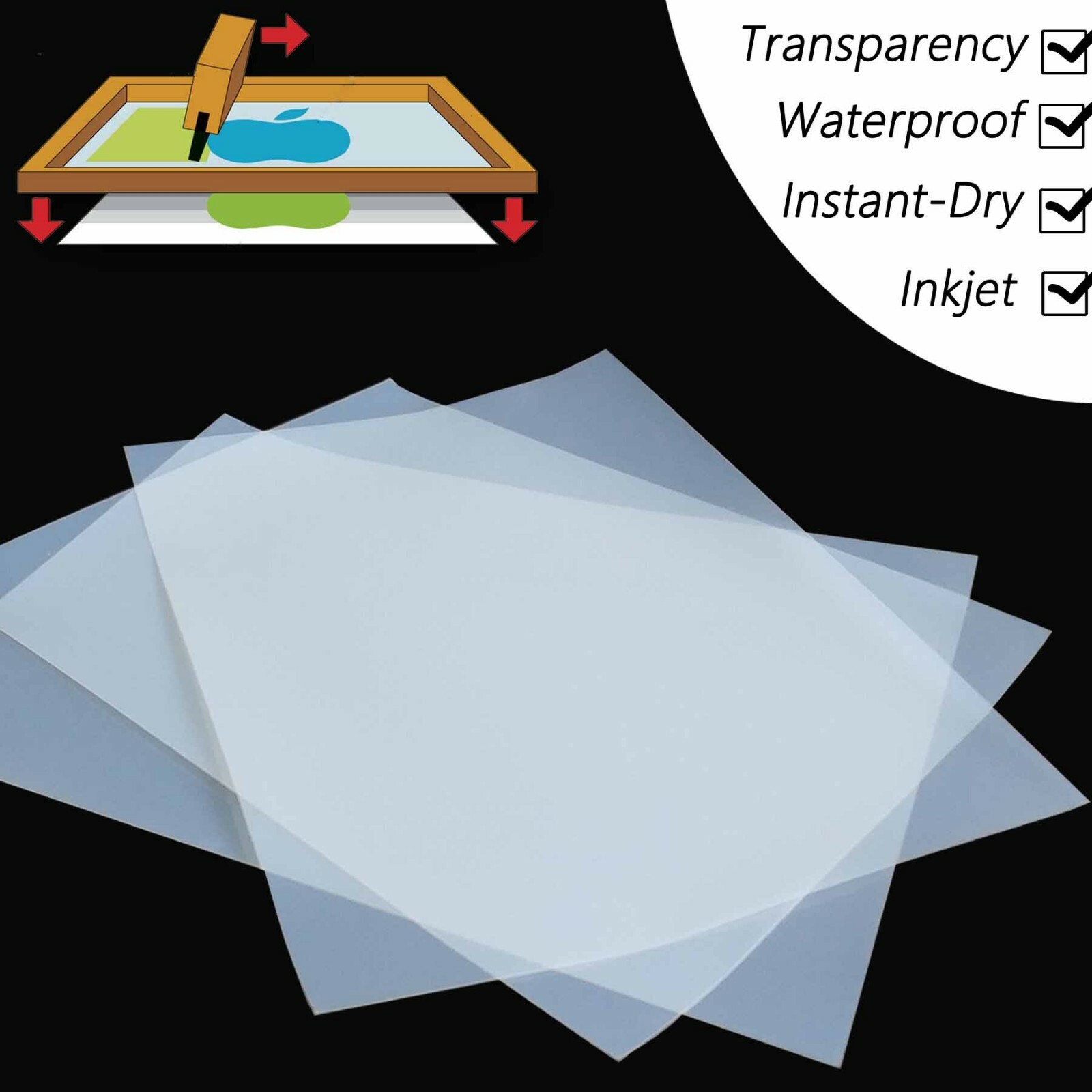 11″x17″，Silk Screen Printing Waterproof Inkjet Transparency Film，125 Sheets