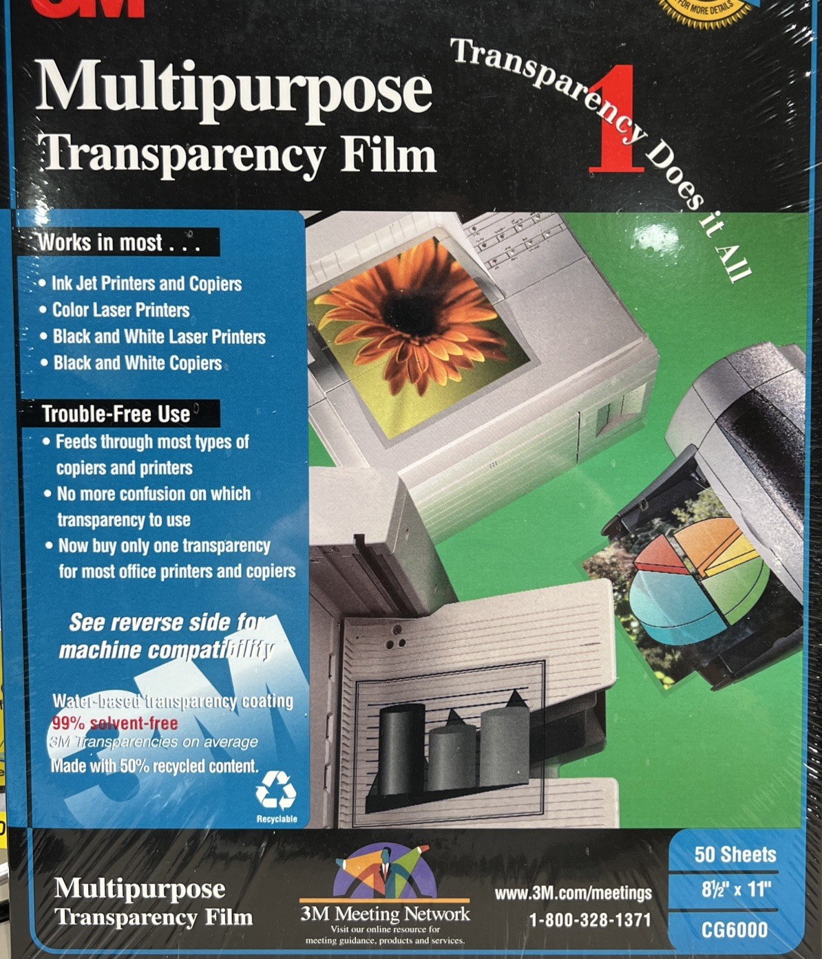 3M Multipurpose Transparency Film Letter Size 8.5″ x 11″ 50 Ct. CG6000 New
