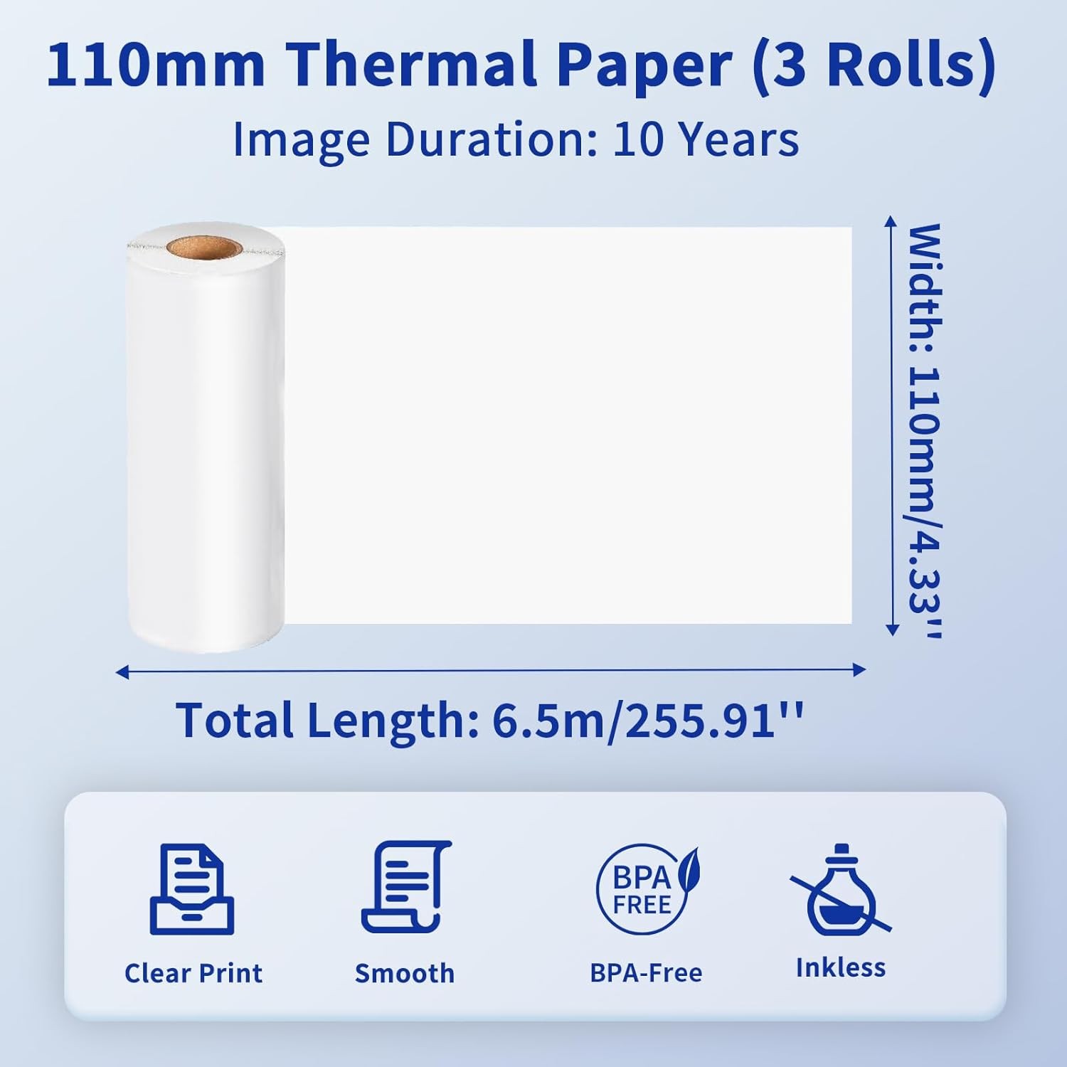 Phomemo 110mm Thermal Printer Paper 3 Rolls, 4.33'', white