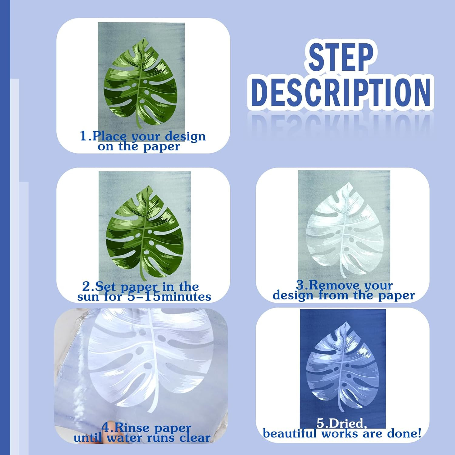 240 Sheets Cyanotype Paper Sun Print Kit A4 A5 A6 Solar Drawing Paper High Sensi