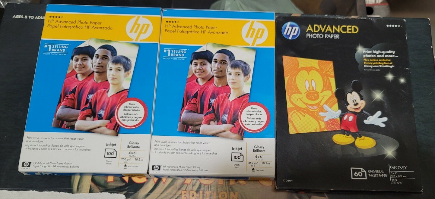 HP Advanced photo paper inkjet (2) 4×6 100 & (1) 5×7 60 ( 3 boxs total )