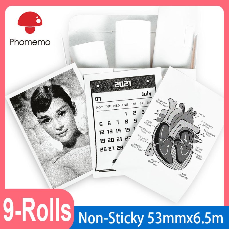 [9 Roll ]Phomemo T02 Q02 Non-Adhesive Thermal Papers Long-Lasting 53mm paper