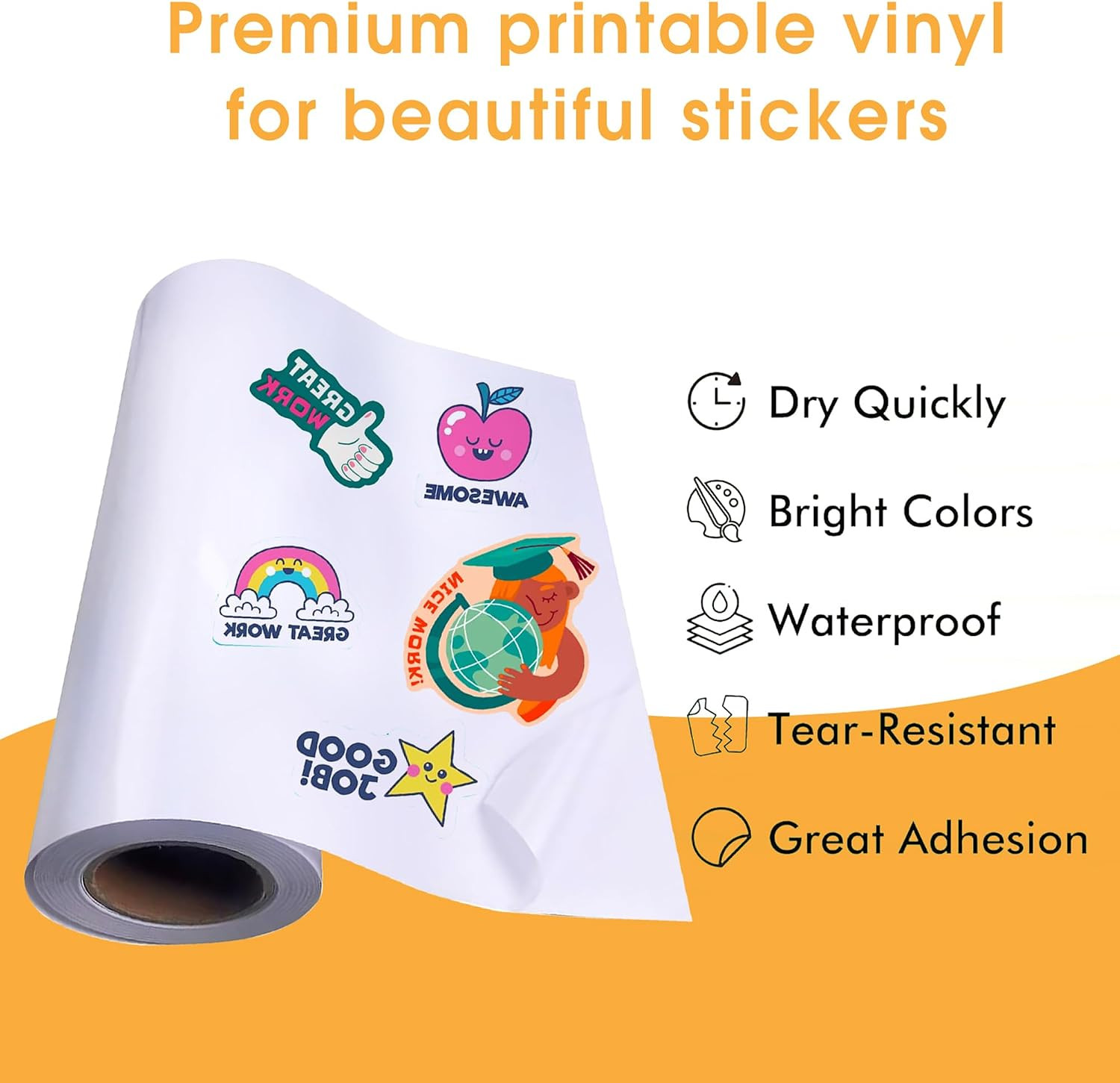 24″ X 1200″ (100 Ft) Printable Matte White Vinyl Sticker Paper Roll | Waterproof