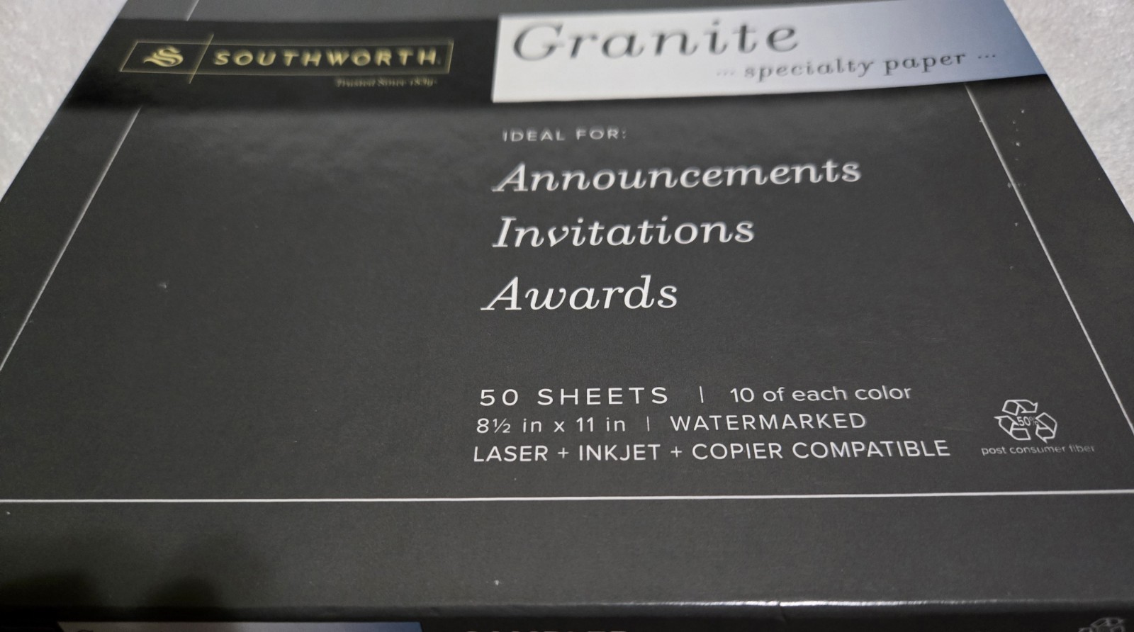 Southworth Granite Specialty Paper Sampler w/ 10 of 5 Colors–Missing 3 Ivory