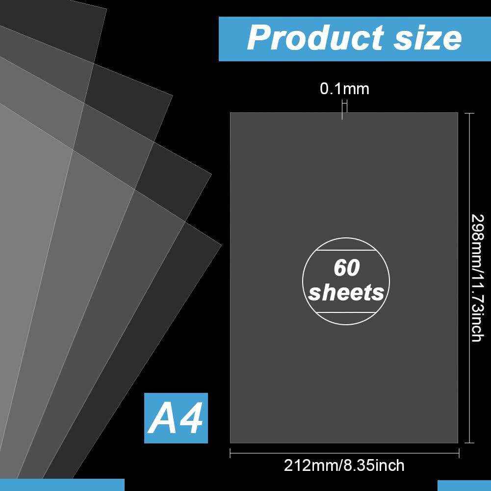 60 Sheets Inkjet Transparency Film A4 PET Transparency Paper Sheets Art…