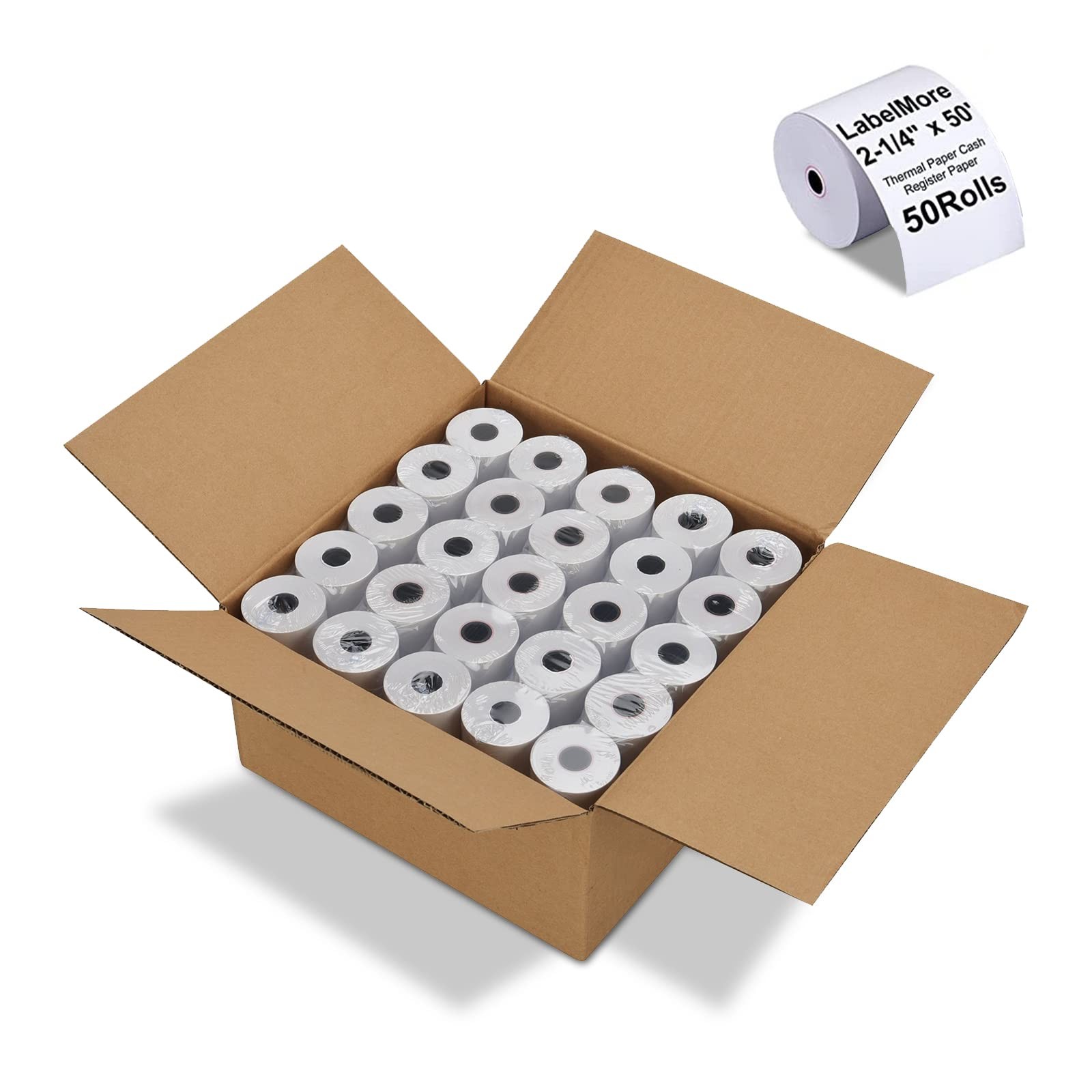 (50 Rolls) LabelMore 2 1/4″ X 50′ Thermal Paper 2 x (50Rolls), White