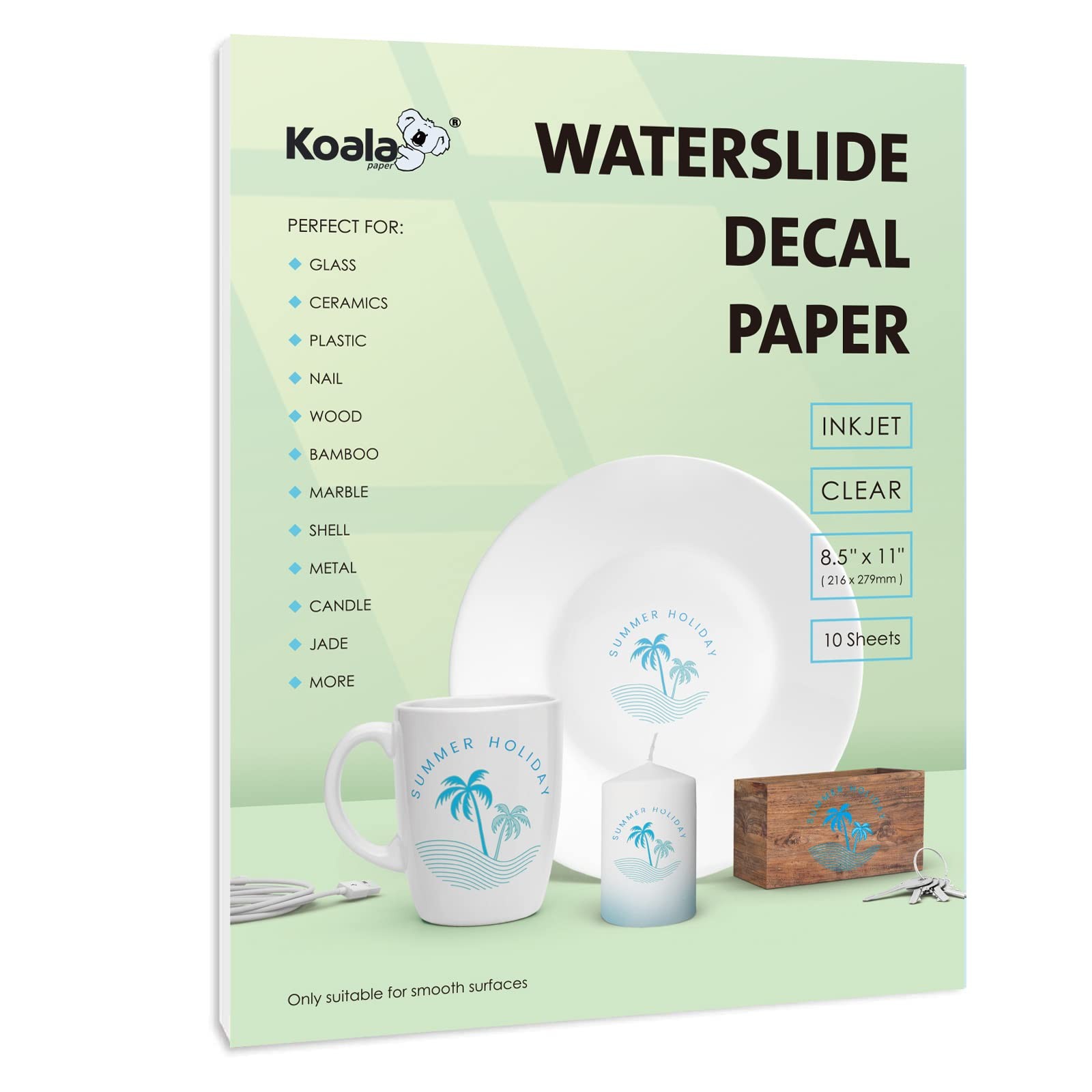 Koala Waterslide Decal Paper INKJET CLEAR 10 Sheets 8.5×11 Inch Water Slide T…