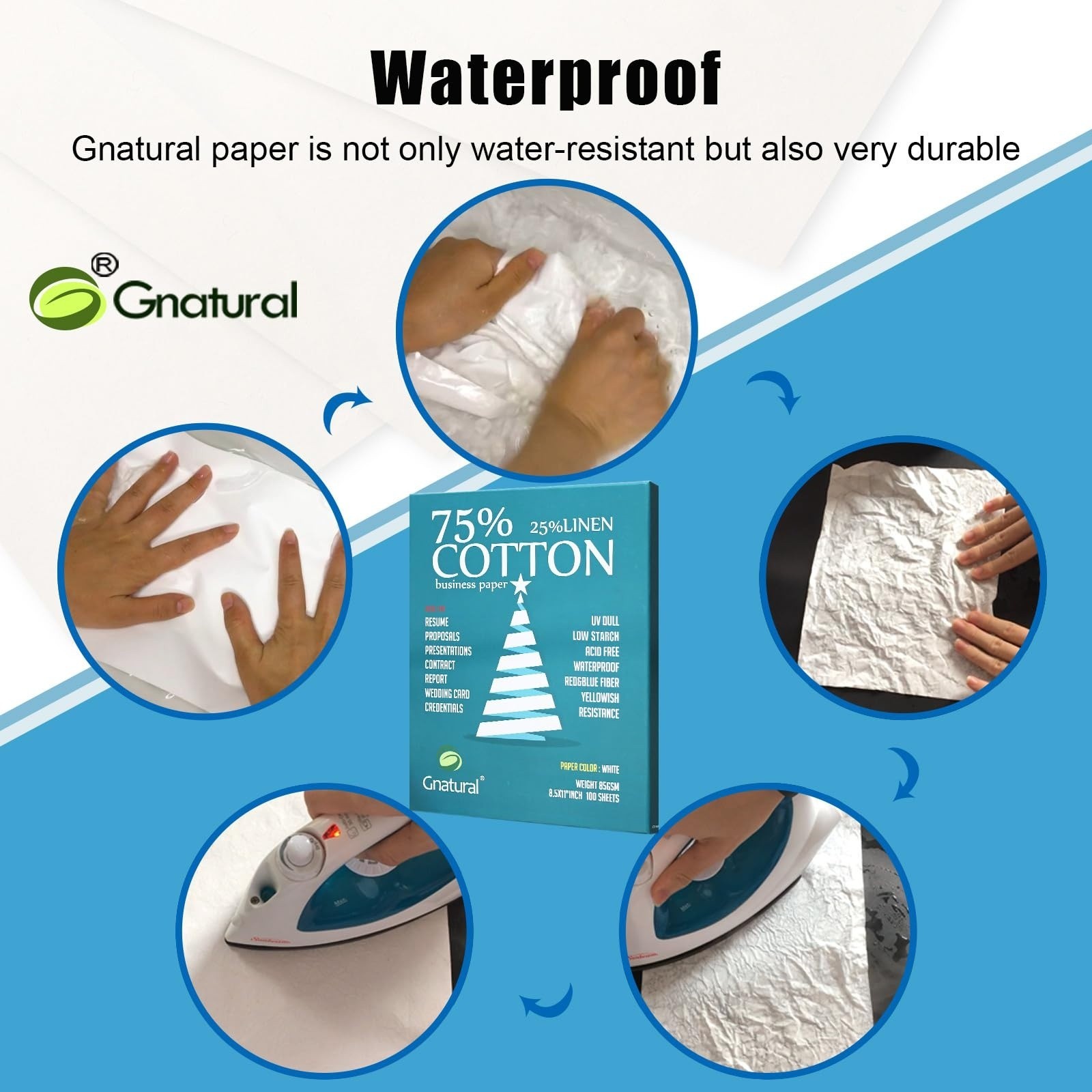 75 Cotton 25 Linen Business Paper 8.5×11 Inkjet Waterproof White Copy 100 Sheet