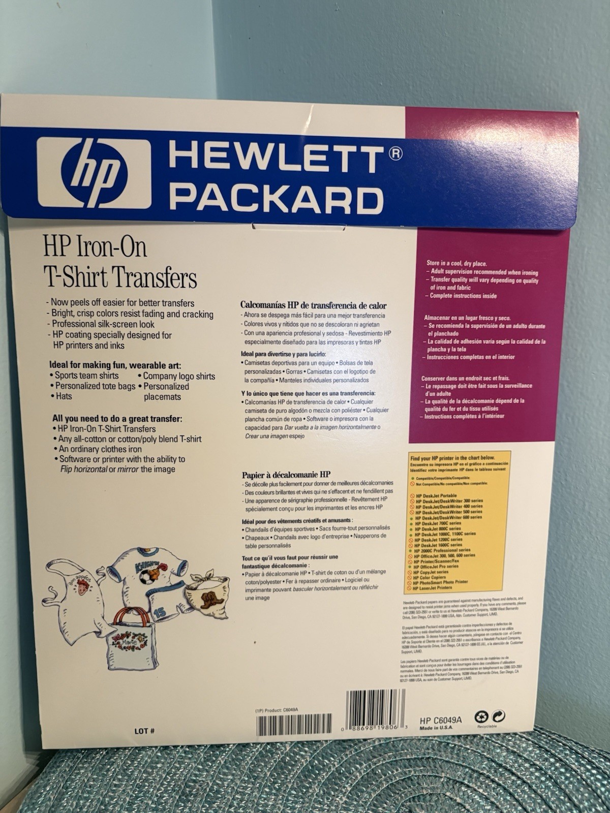 HP Iron On T Shirt Transfers 10 Transfer Sheets New Open Box Fun Craft (5 Left)